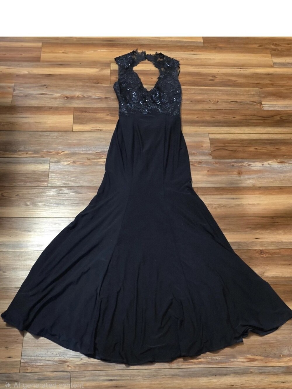 Alex & Sophia Navy Blue Embellished Open Keyhole Back Formal Gown - Size 9/10